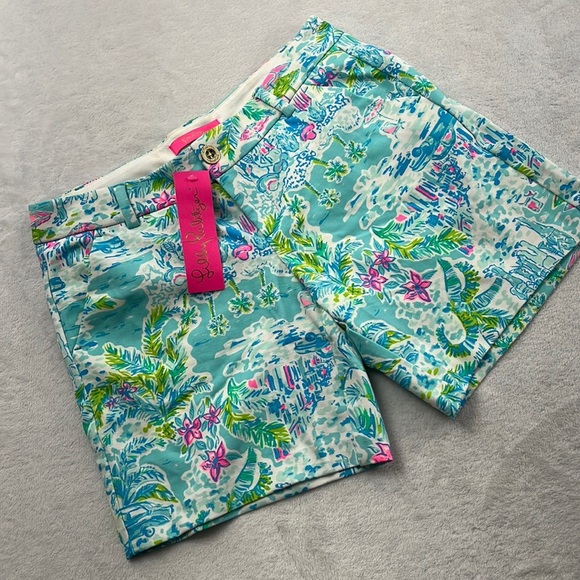 NEW Lilly Pulitzer 4 What A Lovely Place‎ Jayne Knit Shorts Blue Tropical - Picture 1 of 14